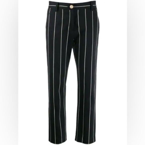 DEREK LAM 10 CROSBY Cropped Striped Straight Leg Trouser In Black White - Picture 4 of 8